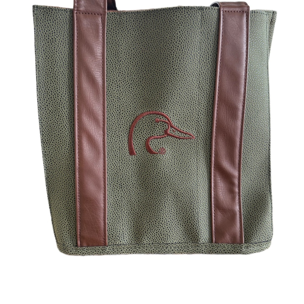 Bags Ducks Unlimited Millwood Green and Brown Wine Leather Tote Bag 11” X 12”